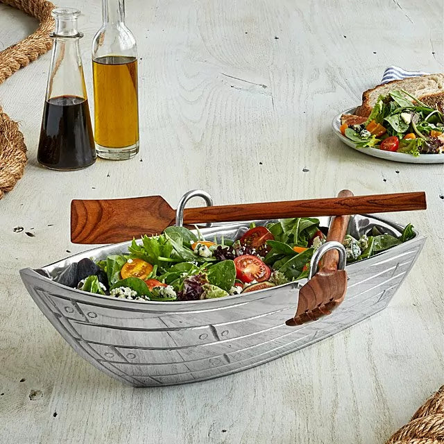 Row Boat Serving Bowl with Wood Serving Utensils