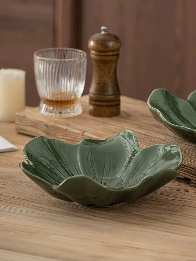 Ceramic Green Floral Bowl