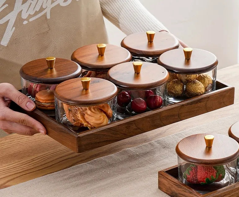 Glass Wooden Spice Set