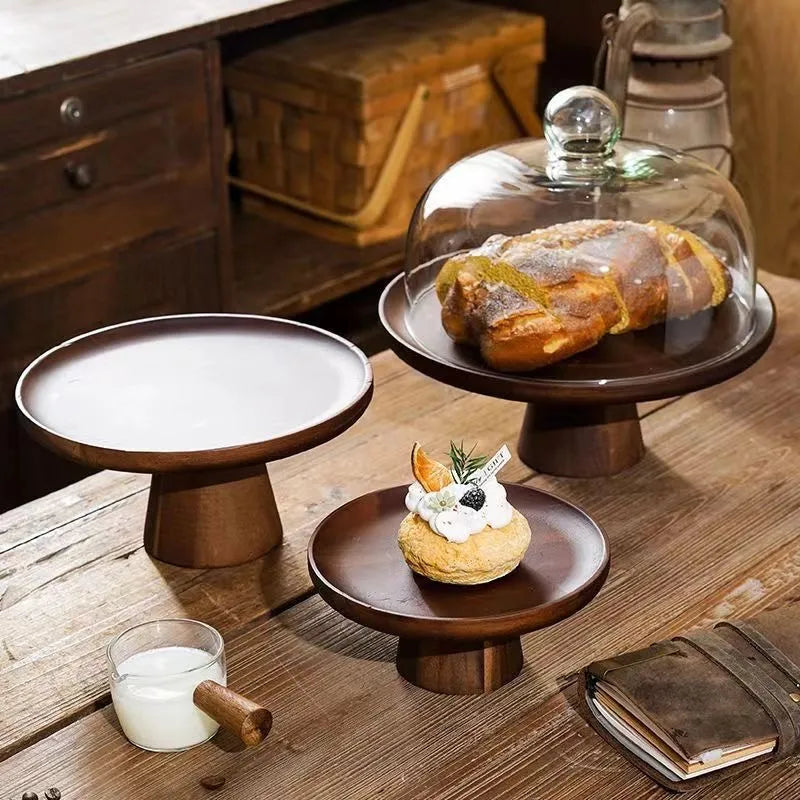 Acacia Cake Stand with glass lid