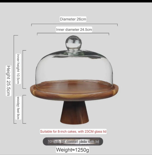 Acacia Cake Stand with glass lid