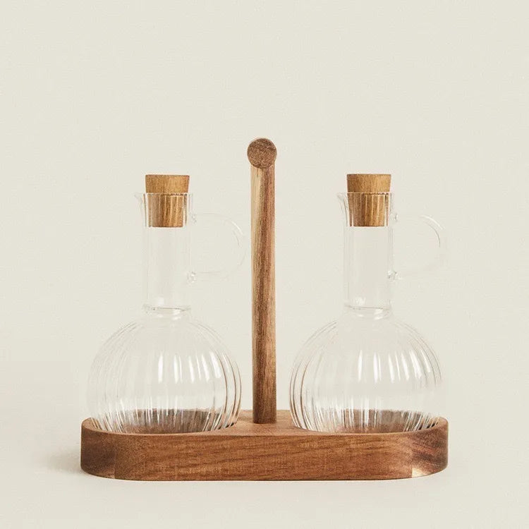zara oil storage set of 2 with Acacia Wooden Holder
