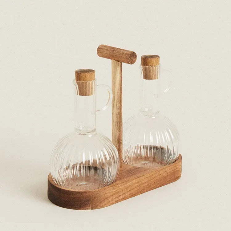 zara oil storage set of 2 with Acacia Wooden Holder
